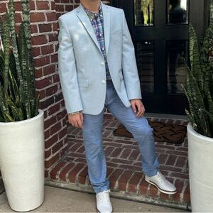 Boys 18-Class Club— Blue & White Check Print Blazer